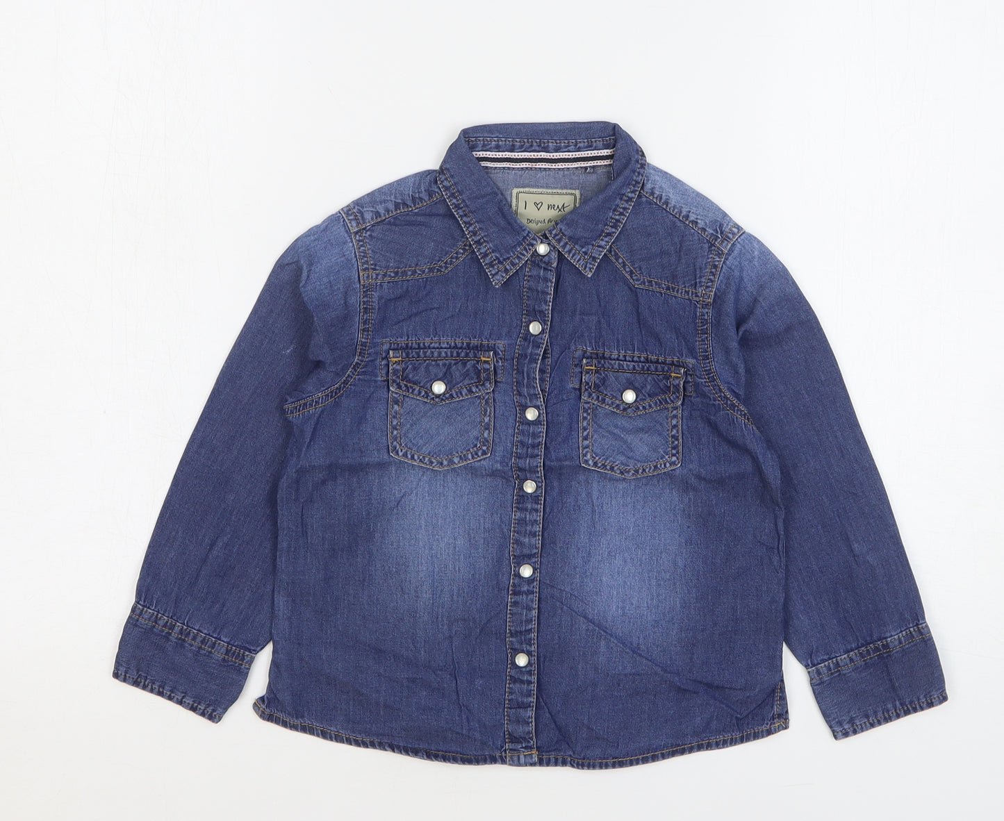 NEXT Girls Blue Cotton Basic Button-Up Size 5 Years Collared Snap