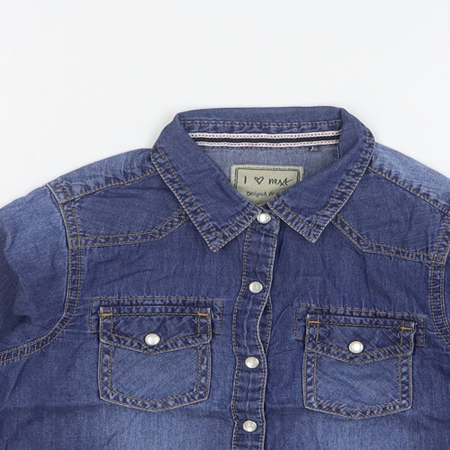 NEXT Girls Blue Cotton Basic Button-Up Size 5 Years Collared Snap