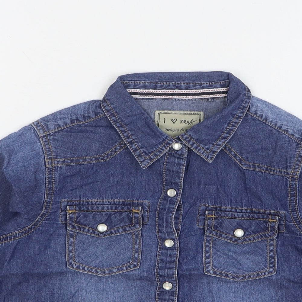 NEXT Girls Blue Cotton Basic Button-Up Size 5 Years Collared Snap