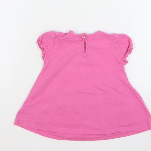 NEXT Girls Pink Geometric Cotton A-Line Size 3-6 Months Round Neck Button - Cat
