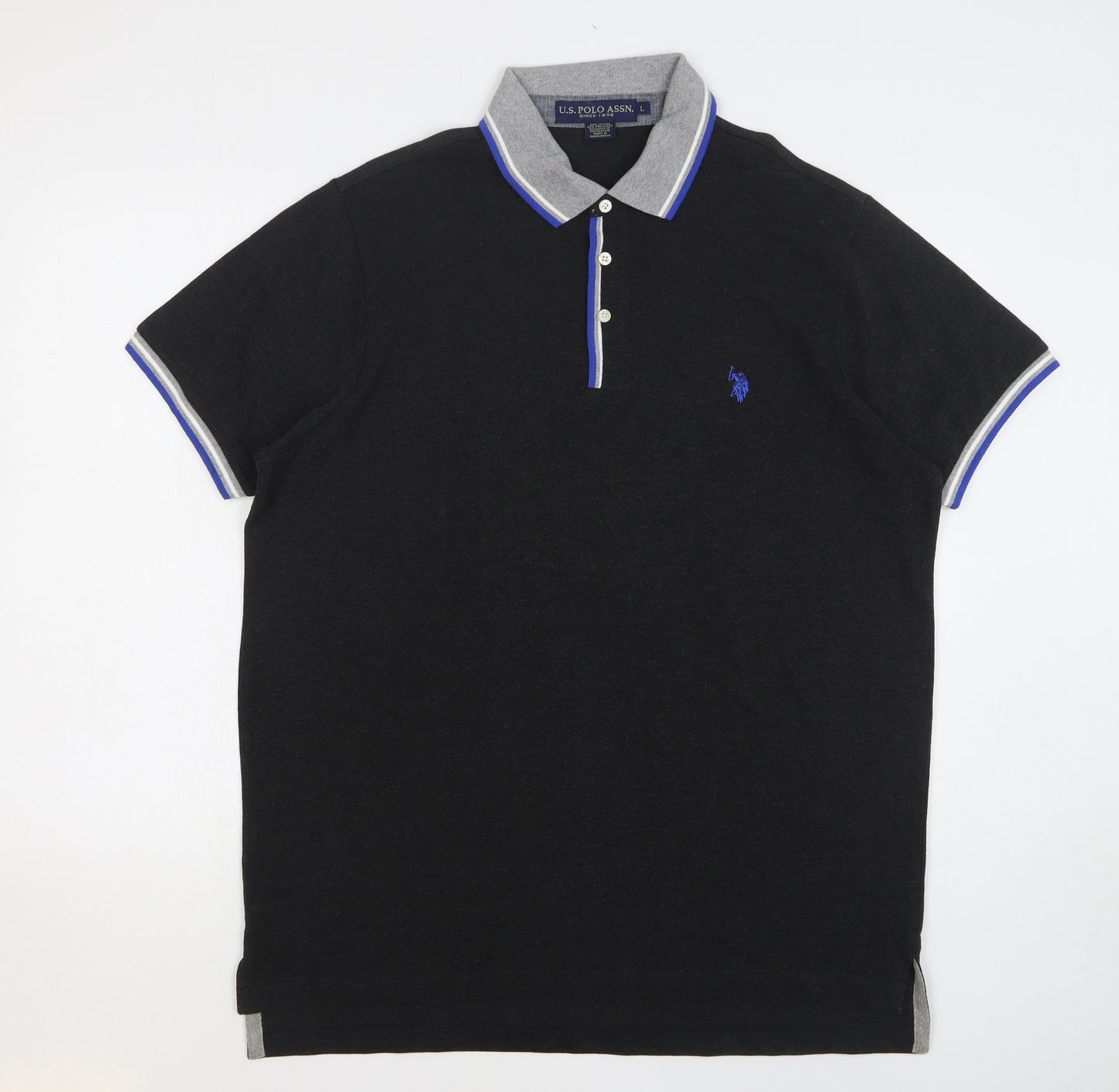 US Polo Assn. Mens Grey Cotton Polo Size L Collared Button