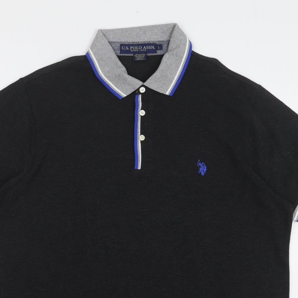 US Polo Assn. Mens Grey Cotton Polo Size L Collared Button