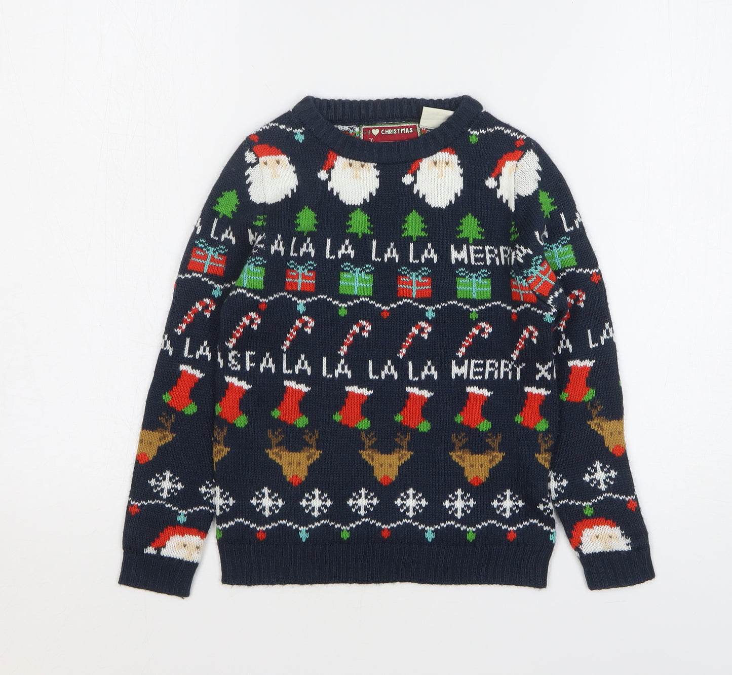 Stars Boys Blue Round Neck Geometric Acrylic Pullover Jumper Size 5-6 Years Pullover - Christmas