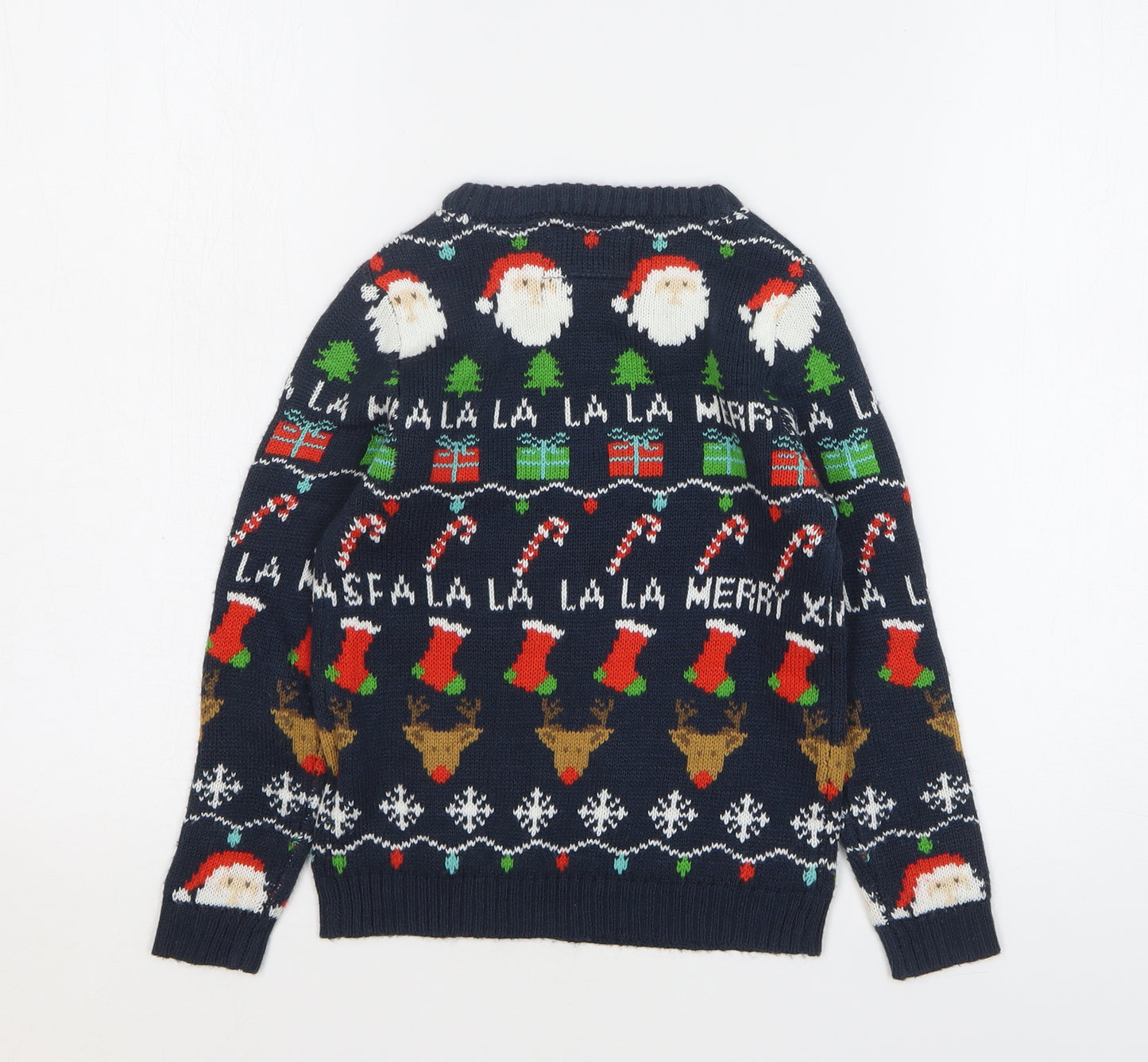 Stars Boys Blue Round Neck Geometric Acrylic Pullover Jumper Size 5-6 Years Pullover - Christmas