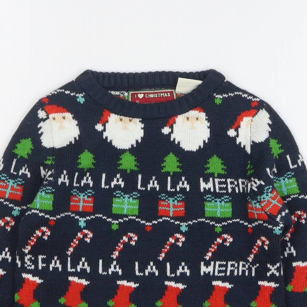 Stars Boys Blue Round Neck Geometric Acrylic Pullover Jumper Size 5-6 Years Pullover - Christmas