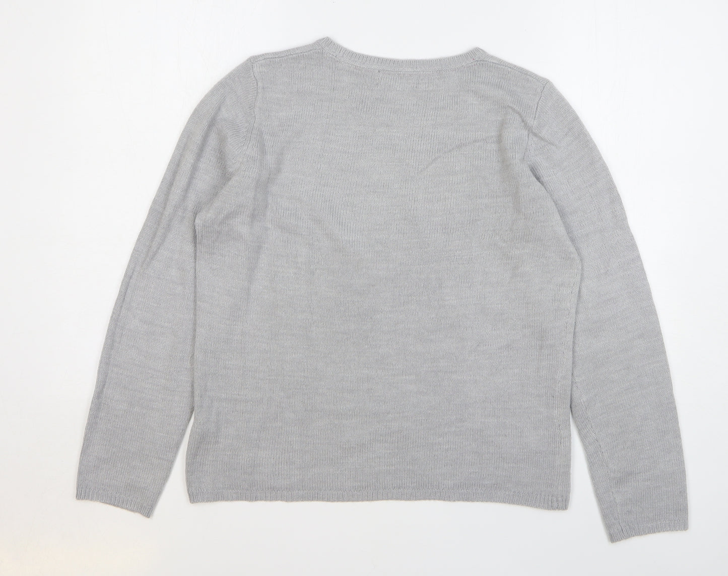 Marks and Spencer Womens Grey Round Neck Floral Acrylic Pullover Jumper Size 12