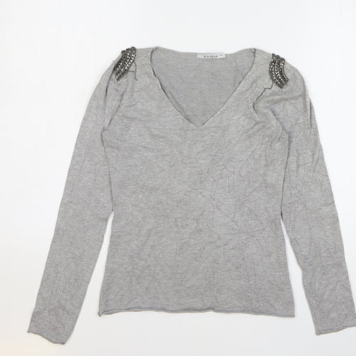 D.D. Style Womens Grey V-Neck Viscose Pullover Jumper Size L