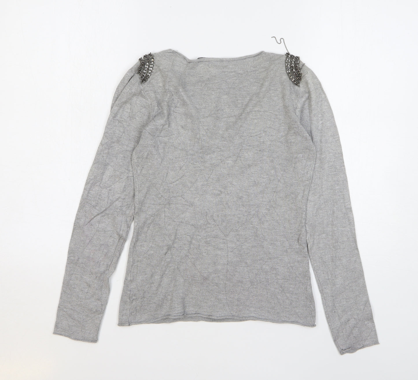 D.D. Style Womens Grey V-Neck Viscose Pullover Jumper Size L