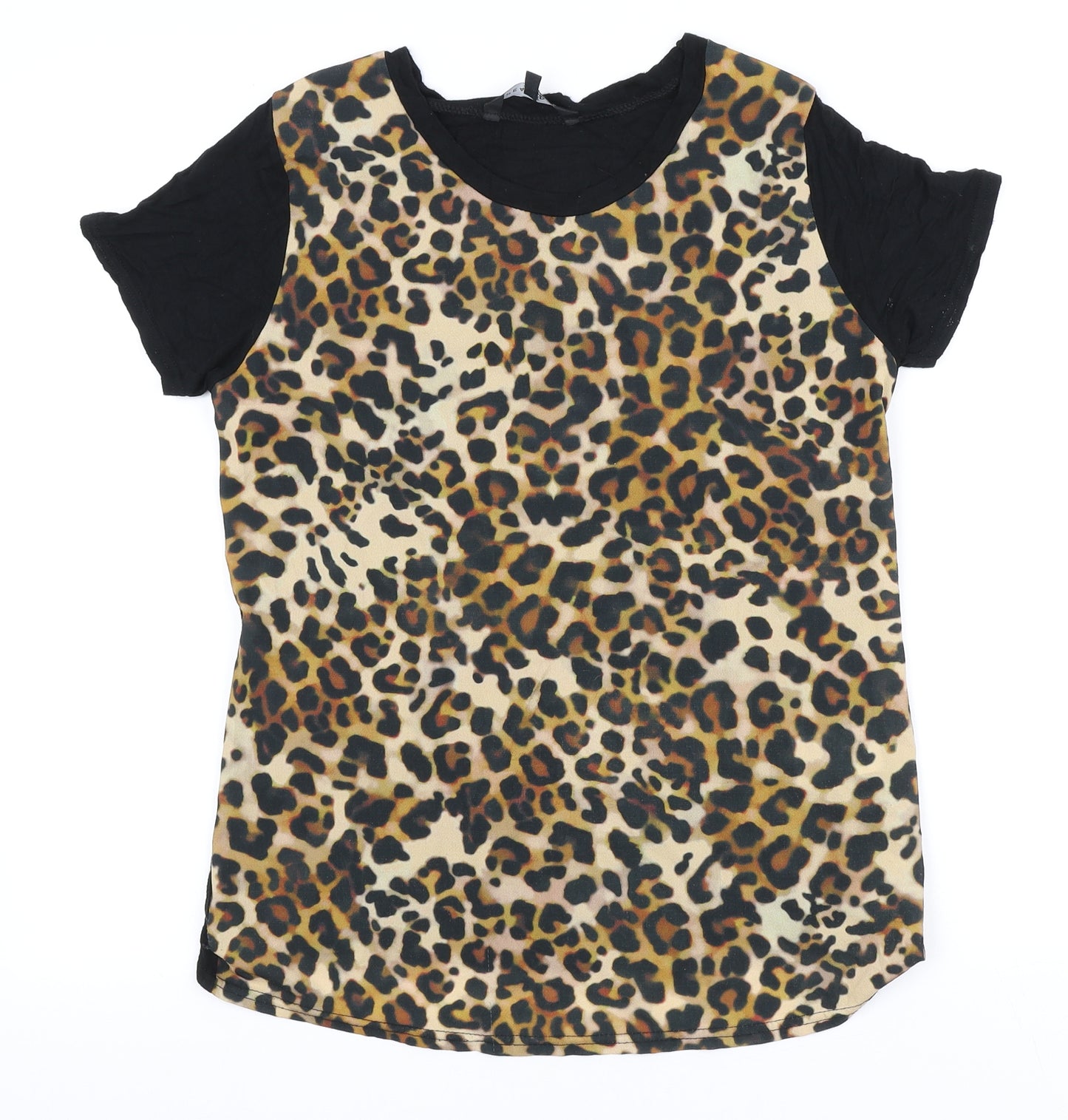 Peacocks Womens Multicoloured Animal Print Polyester Basic T-Shirt Size 10 Round Neck