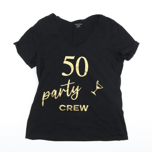 Dunnes Stores Womens Black Cotton Basic T-Shirt Size M Round Neck - 50 party crew