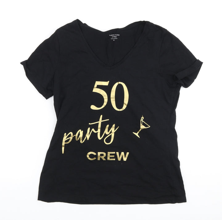 Dunnes Stores Womens Black Cotton Basic T-Shirt Size M Round Neck - 50 party crew