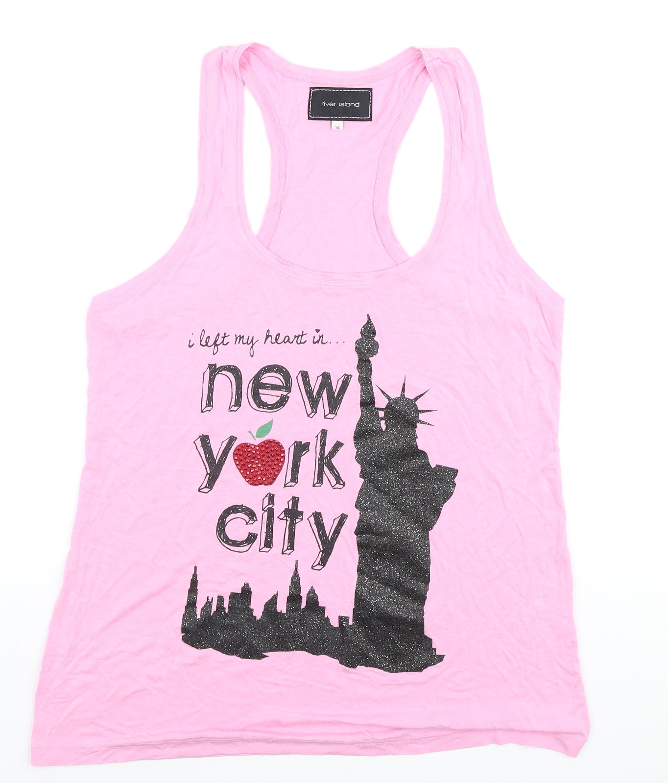 River Island Womens Pink Viscose Basic Tank Size 14 Scoop Neck - New York City
