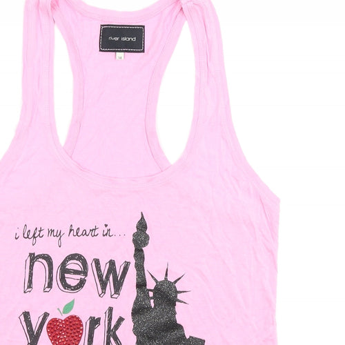 River Island Womens Pink Viscose Basic Tank Size 14 Scoop Neck - New York City