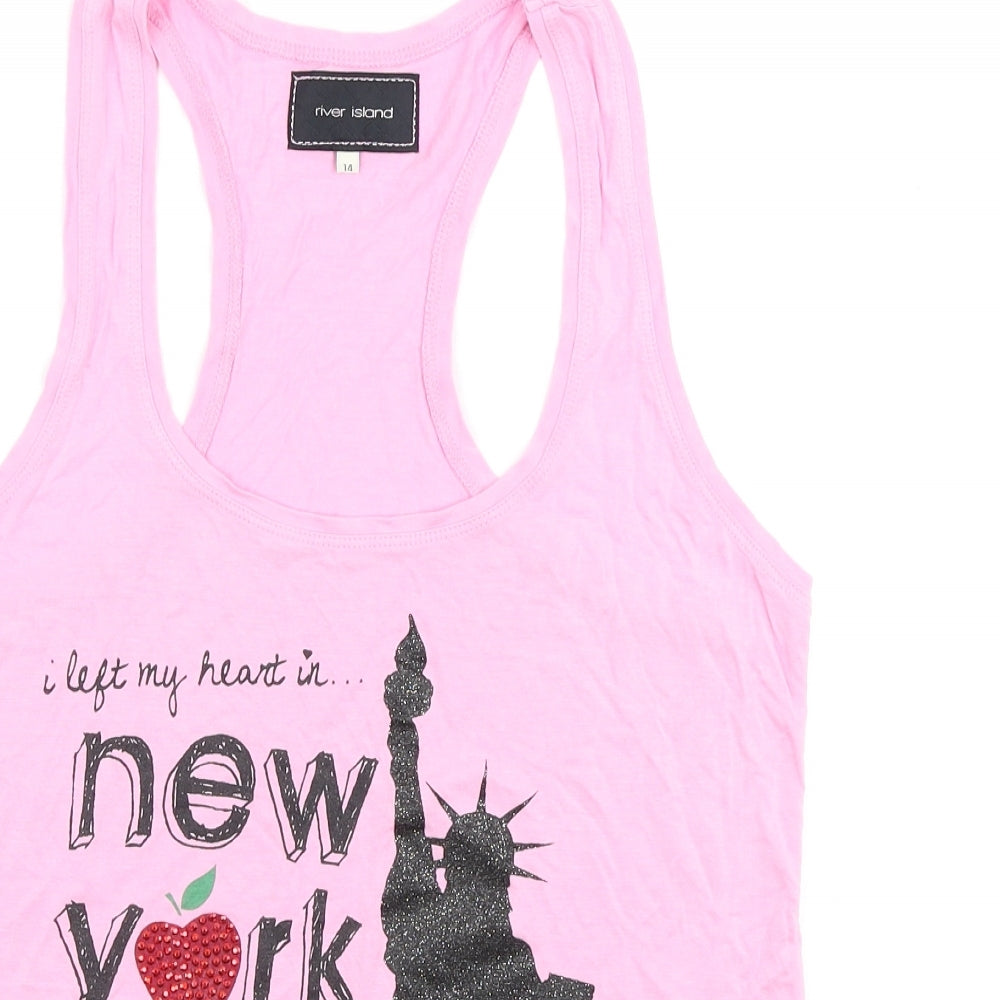 River Island Womens Pink Viscose Basic Tank Size 14 Scoop Neck - New York City