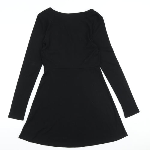 FOREVER 21 Womens Black Polyester Skater Dress Size M V-Neck Button