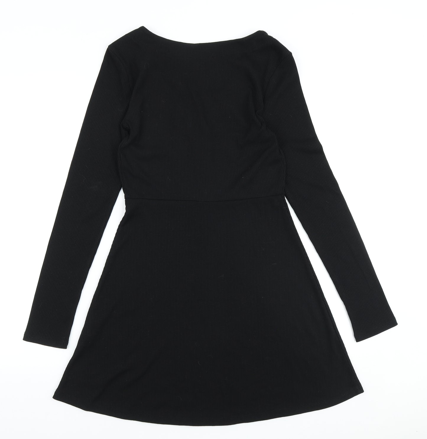 FOREVER 21 Womens Black Polyester Skater Dress Size M V-Neck Button