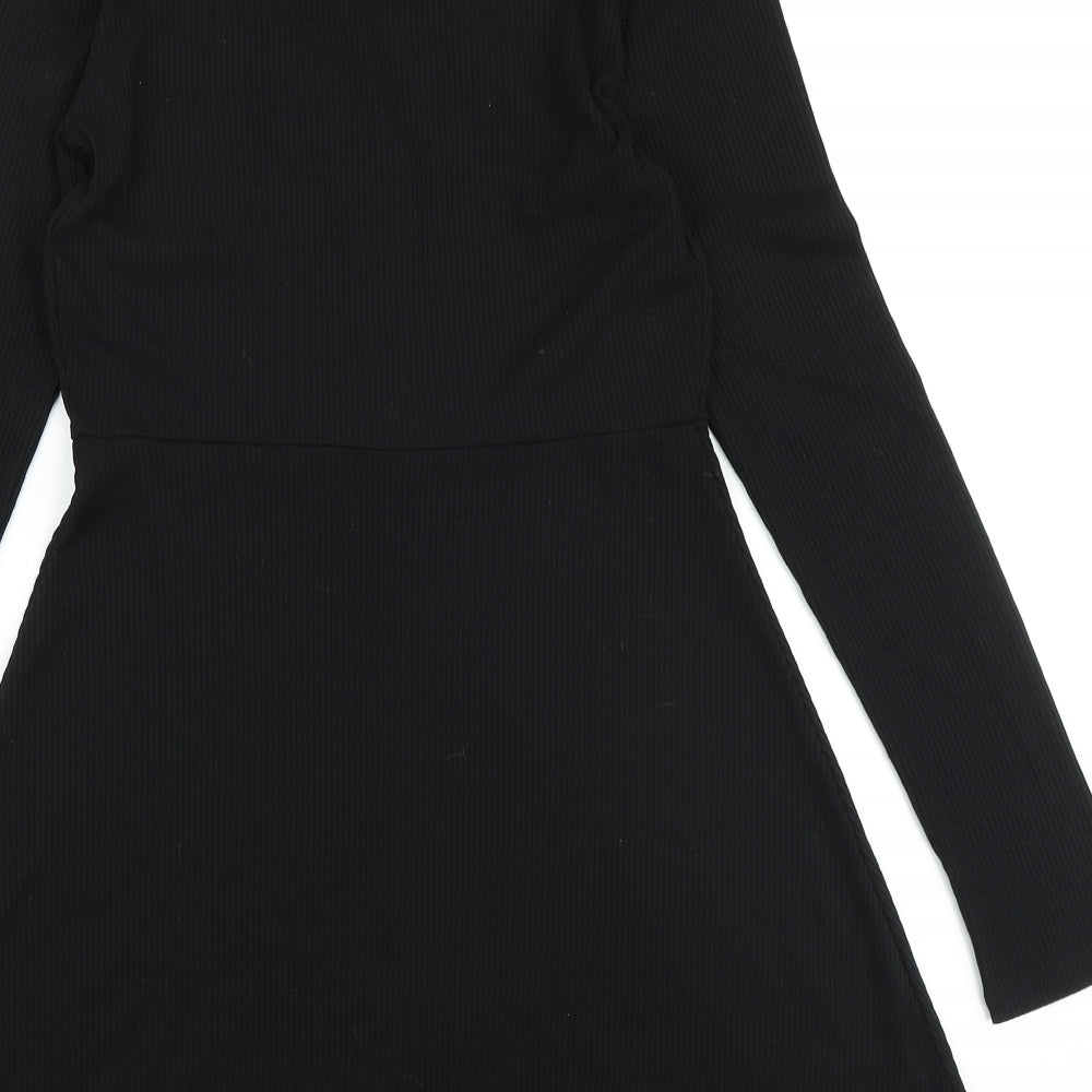 FOREVER 21 Womens Black Polyester Skater Dress Size M V-Neck Button