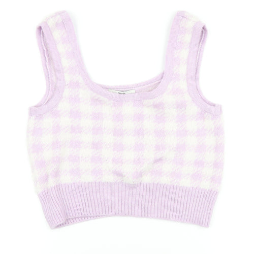 George Womens Purple Plaid Polyamide Cropped Tank Size L Square Neck