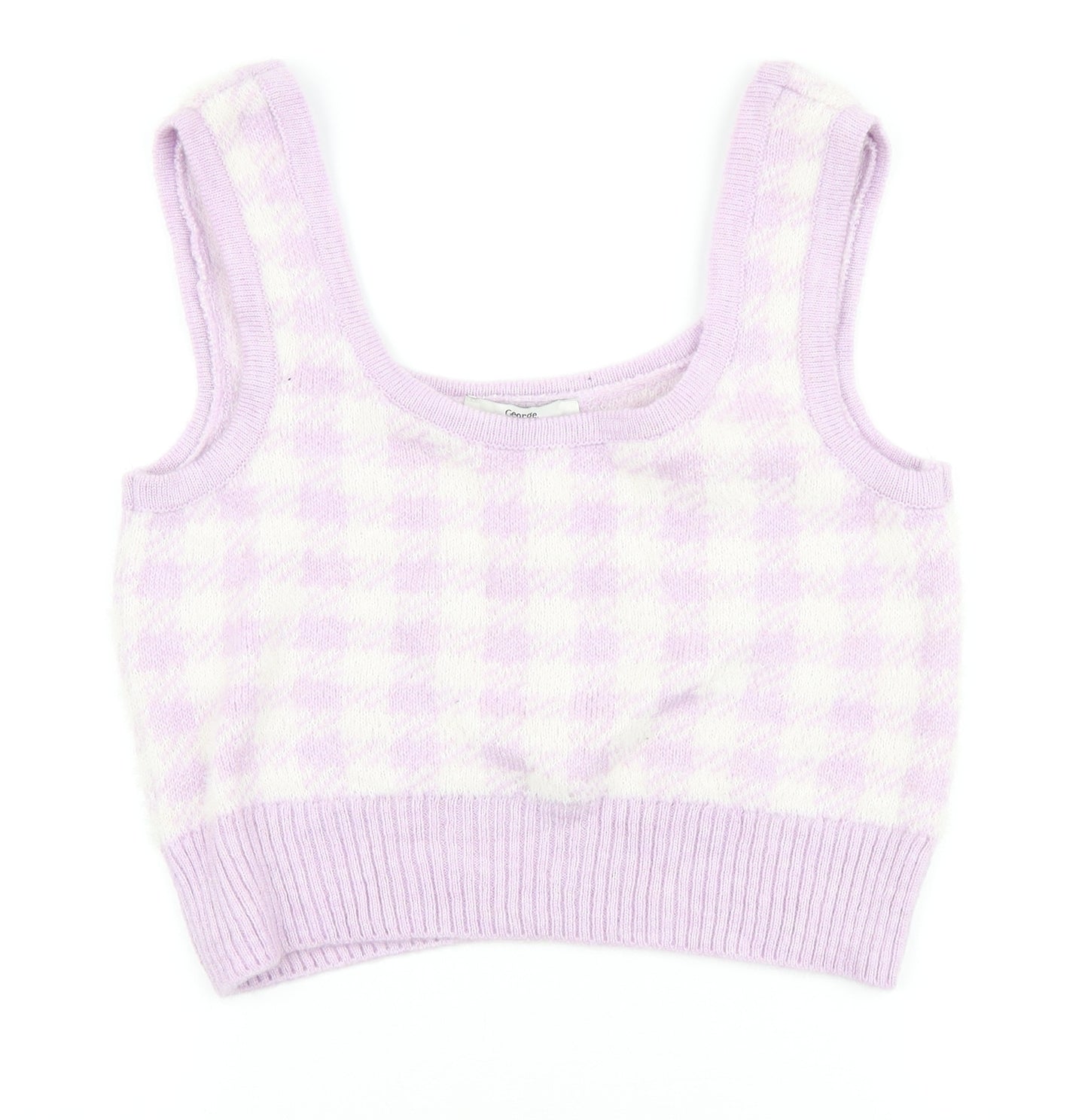 George Womens Purple Plaid Polyamide Cropped Tank Size L Square Neck