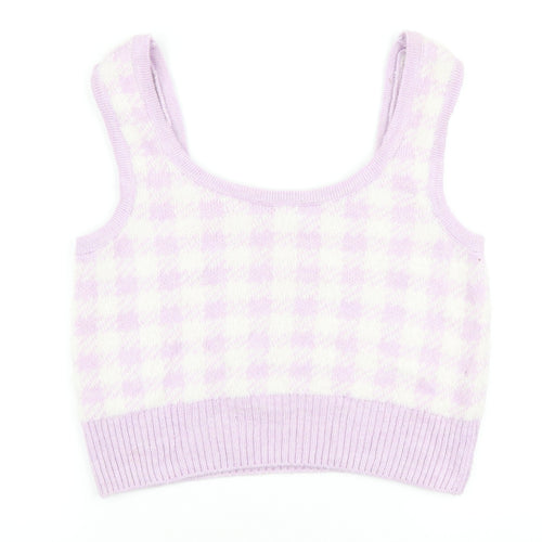 George Womens Purple Plaid Polyamide Cropped Tank Size L Square Neck