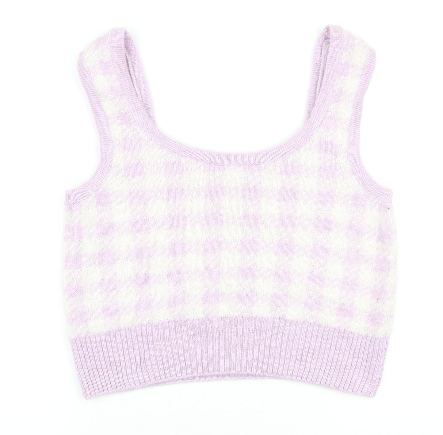 George Womens Purple Plaid Polyamide Cropped Tank Size L Square Neck