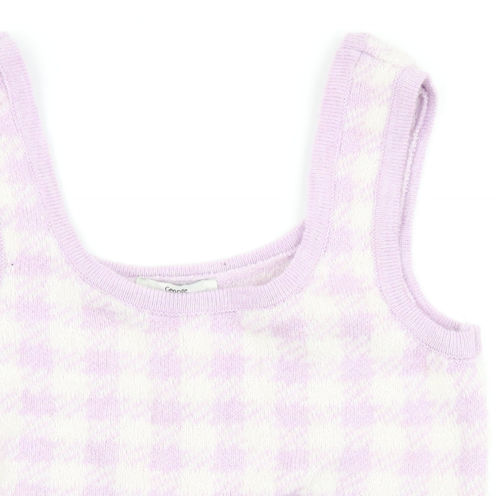 George Womens Purple Plaid Polyamide Cropped Tank Size L Square Neck