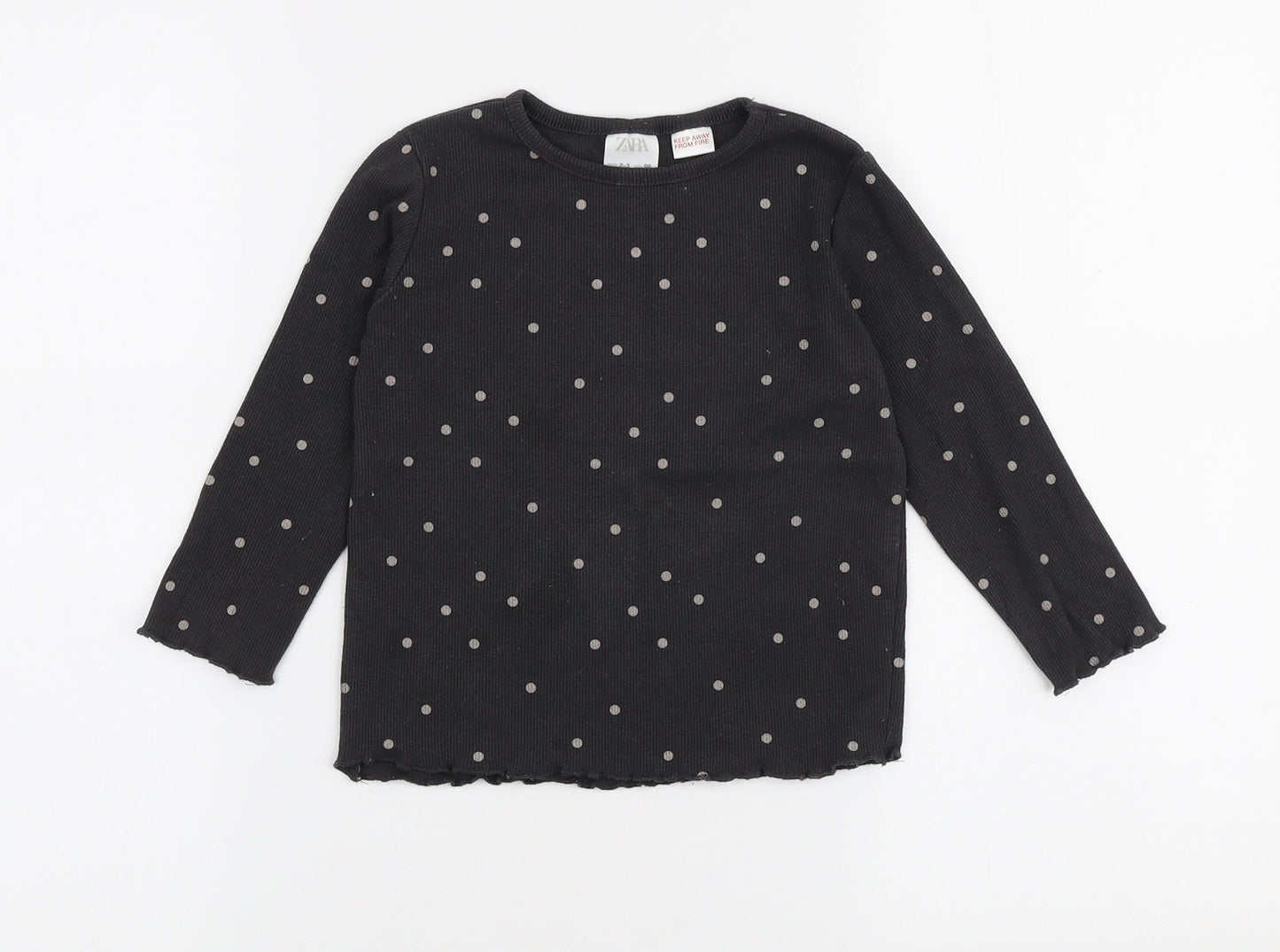 Zara Girls Black Polka Dot Polyester Pullover T-Shirt Size 2-3 Years Round Neck