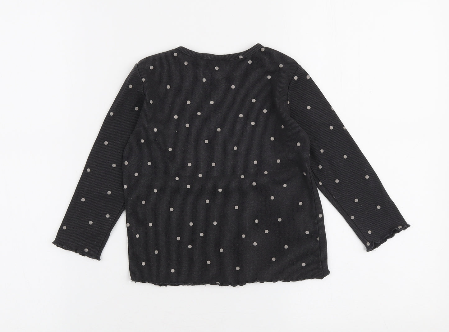 Zara Girls Black Polka Dot Polyester Pullover T-Shirt Size 2-3 Years Round Neck