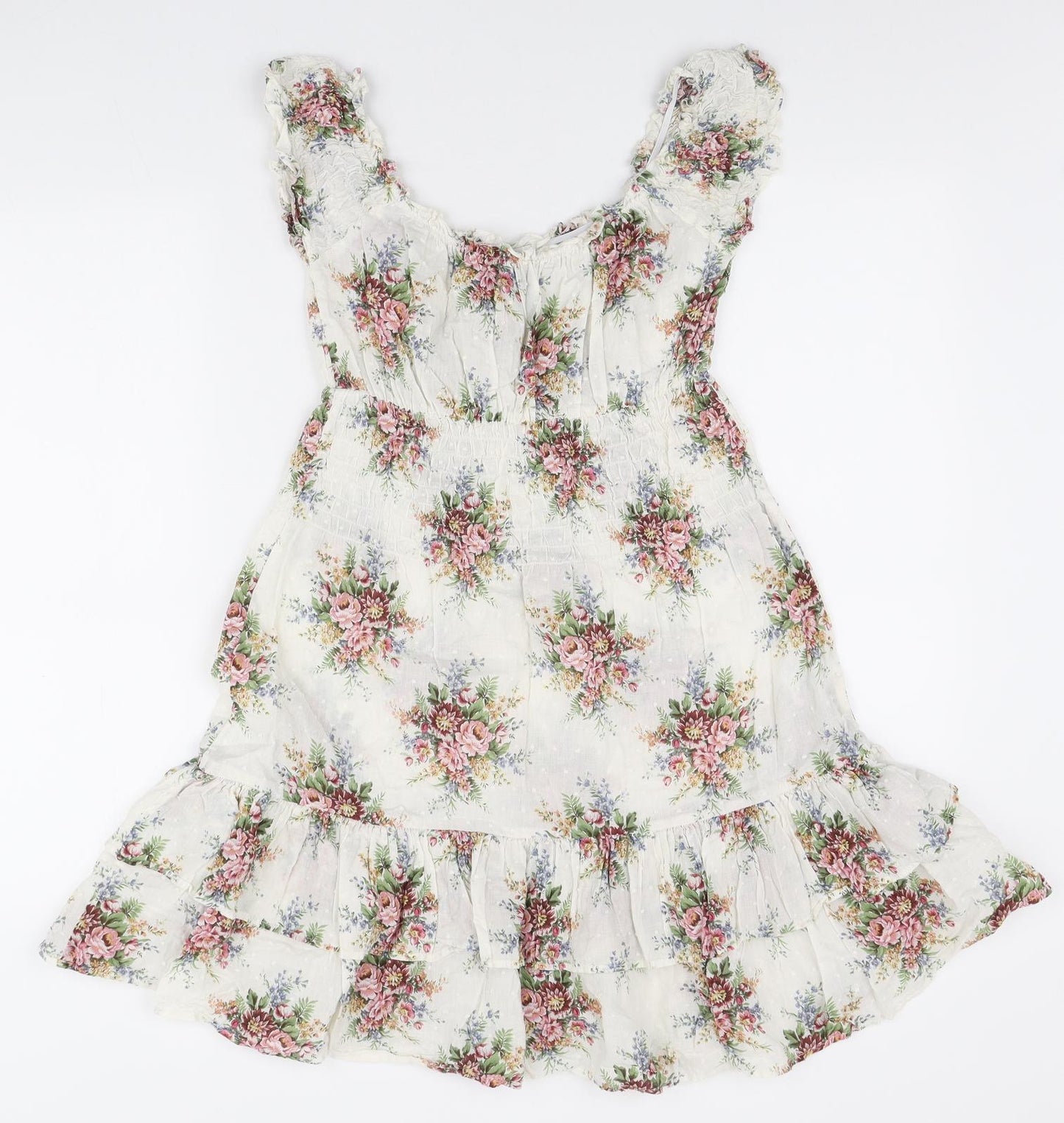 Warehouse Womens White Floral Cotton Mini Size 10 Scoop Neck