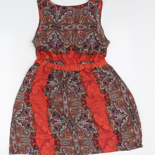 Dorothy Perkins Womens Red Paisley Polyester Mini Size 12 V-Neck