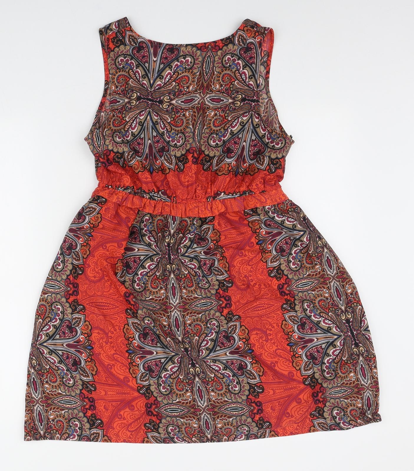 Dorothy Perkins Womens Red Paisley Polyester Mini Size 12 V-Neck