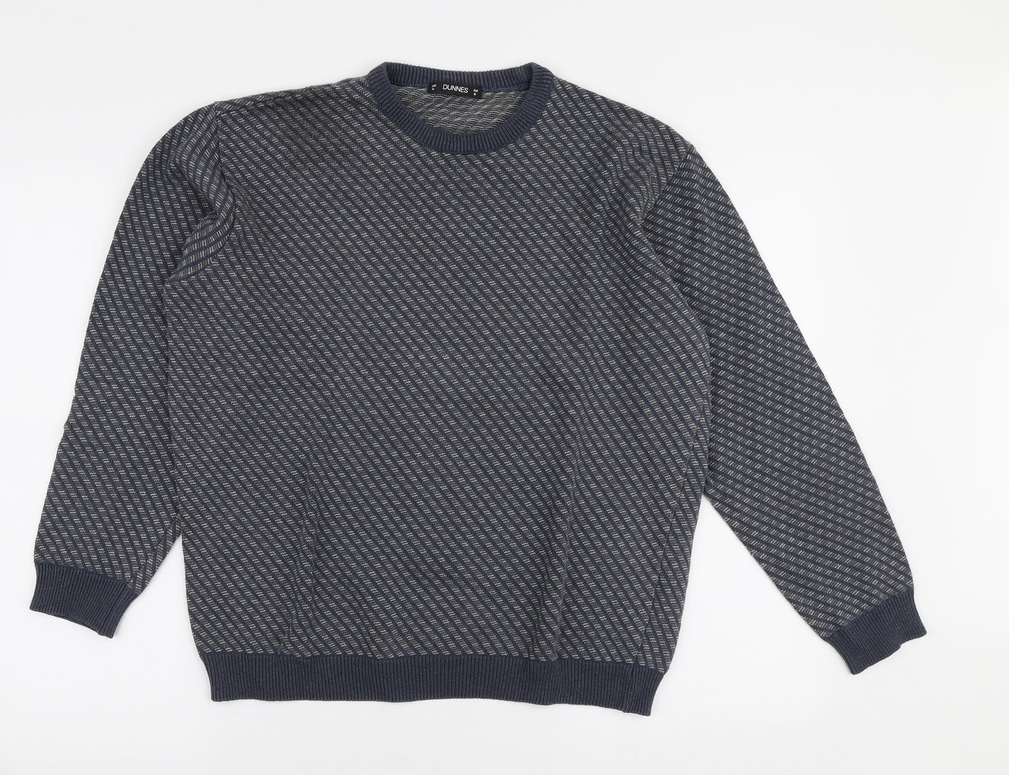 Dunnes Stores Mens Blue Crew Neck Striped Cotton Pullover Jumper Size M