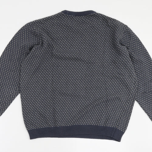 Dunnes Stores Mens Blue Crew Neck Striped Cotton Pullover Jumper Size M