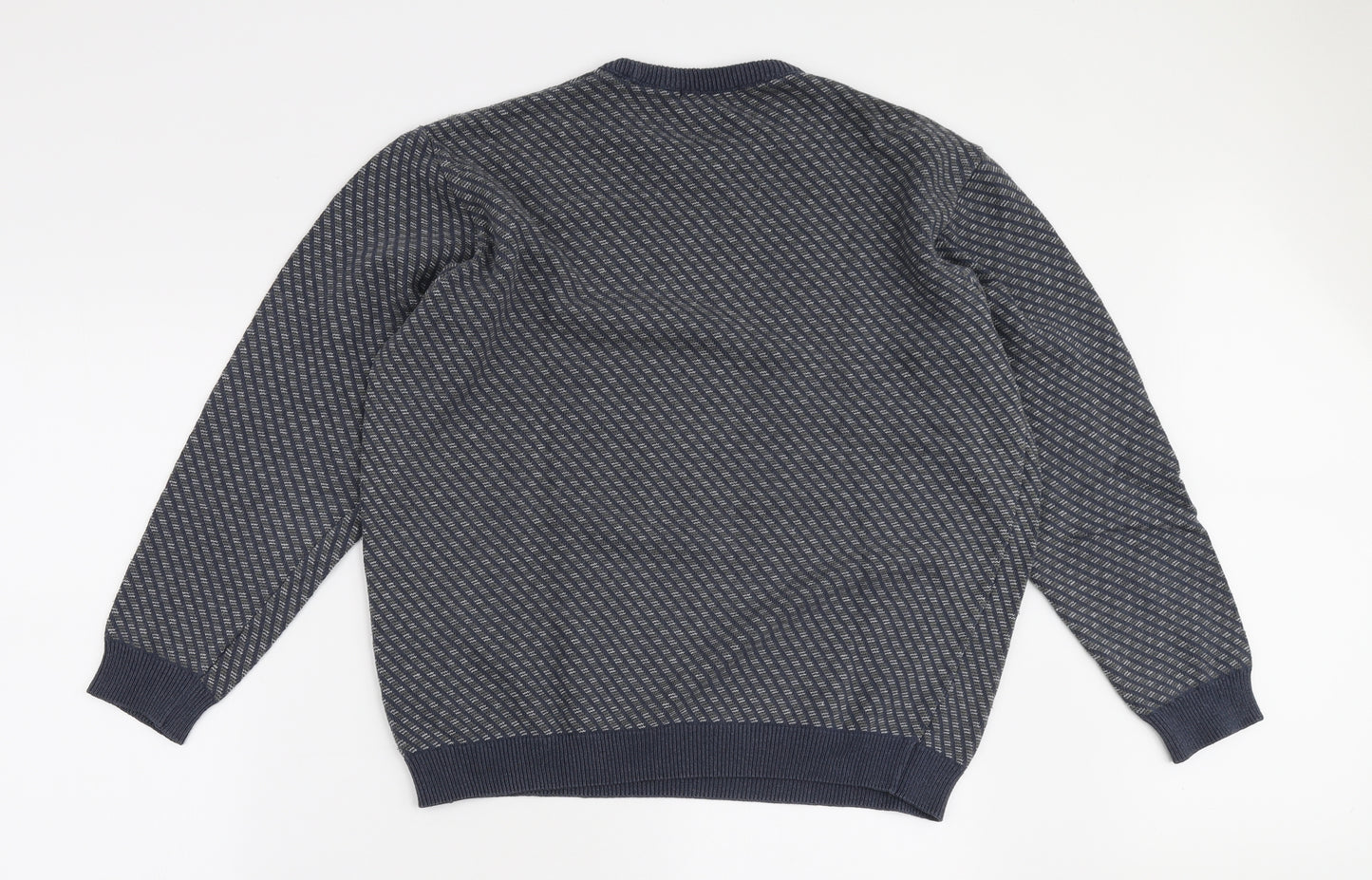 Dunnes Stores Mens Blue Crew Neck Striped Cotton Pullover Jumper Size M