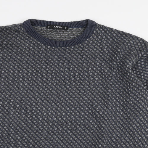 Dunnes Stores Mens Blue Crew Neck Striped Cotton Pullover Jumper Size M