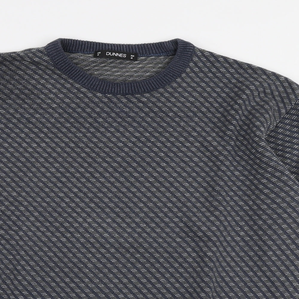 Dunnes Stores Mens Blue Crew Neck Striped Cotton Pullover Jumper Size M