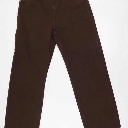 Primark Womens Brown Cotton Wide-Leg Jeans Size 16 L30 in Regular