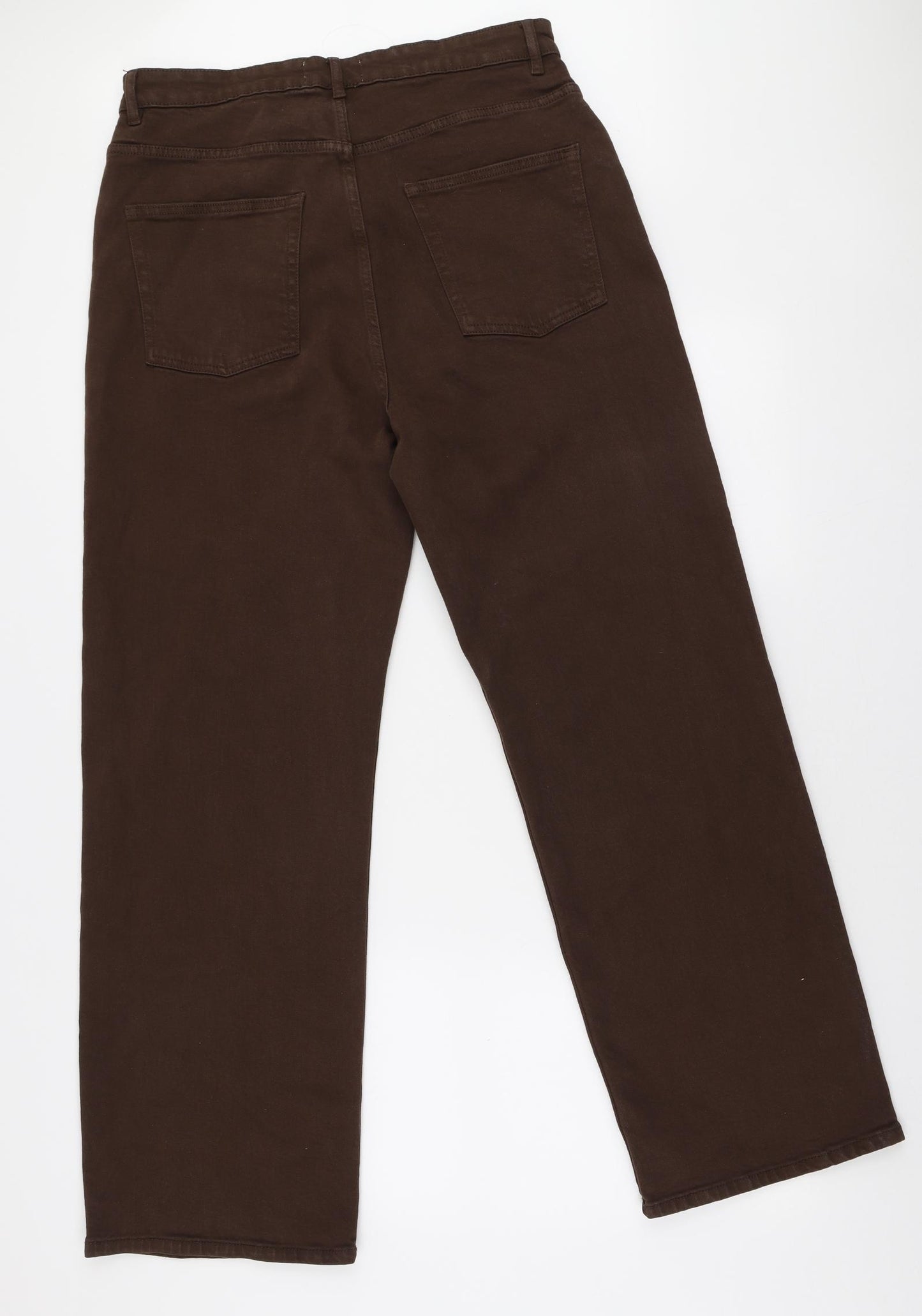 Primark Womens Brown Cotton Wide-Leg Jeans Size 16 L30 in Regular