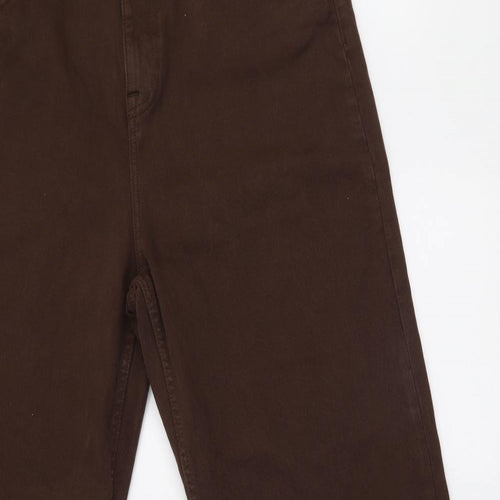 Primark Womens Brown Cotton Wide-Leg Jeans Size 16 L30 in Regular