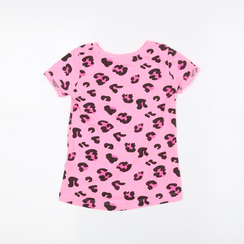 Saint Bernard Girls Pink Animal Print Polyester Basic T-Shirt Size 4 Years Round Neck - Cheetah Print