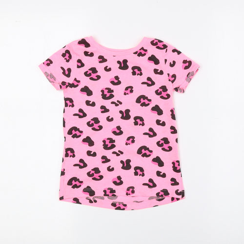 Saint Bernard Girls Pink Animal Print Polyester Basic T-Shirt Size 4 Years Round Neck - Cheetah Print