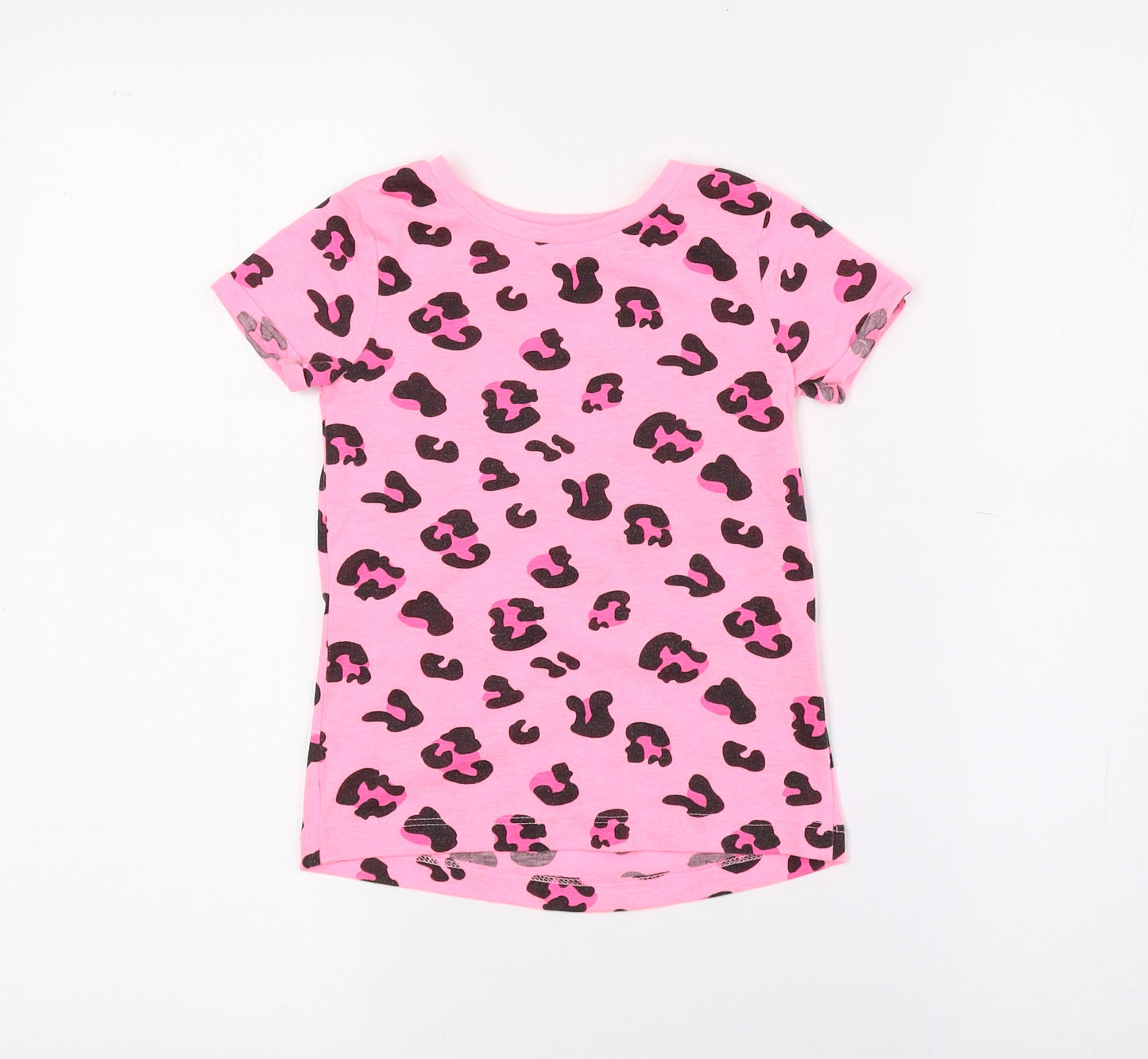 Saint Bernard Girls Pink Animal Print Polyester Basic T-Shirt Size 4 Years Round Neck - Cheetah Print