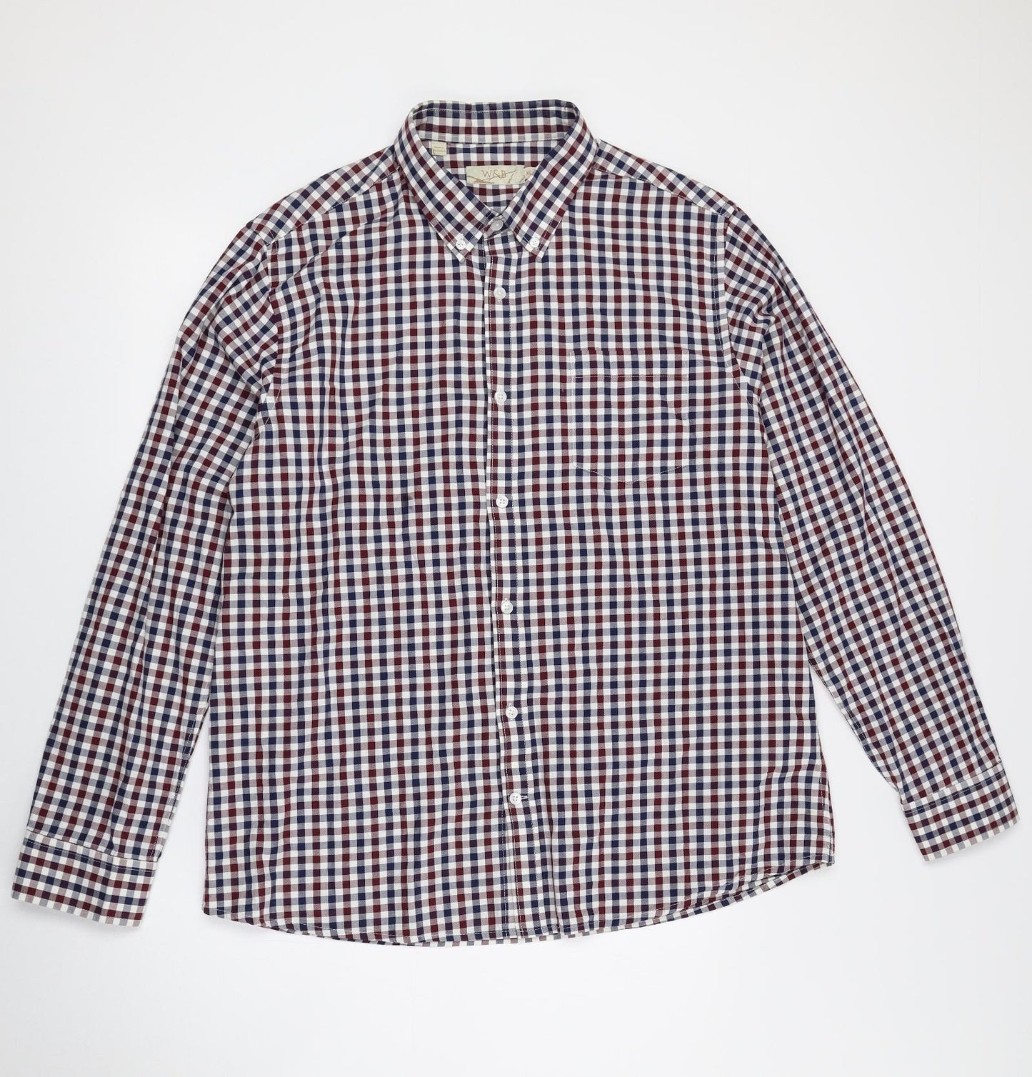 William & Brown Mens Multicoloured Check 100% Cotton Dress Shirt Size XL Collared Button