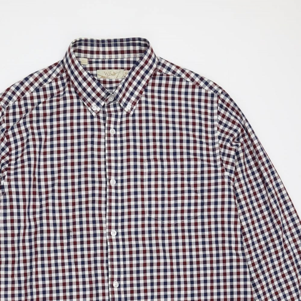 William & Brown Mens Multicoloured Check 100% Cotton Dress Shirt Size XL Collared Button