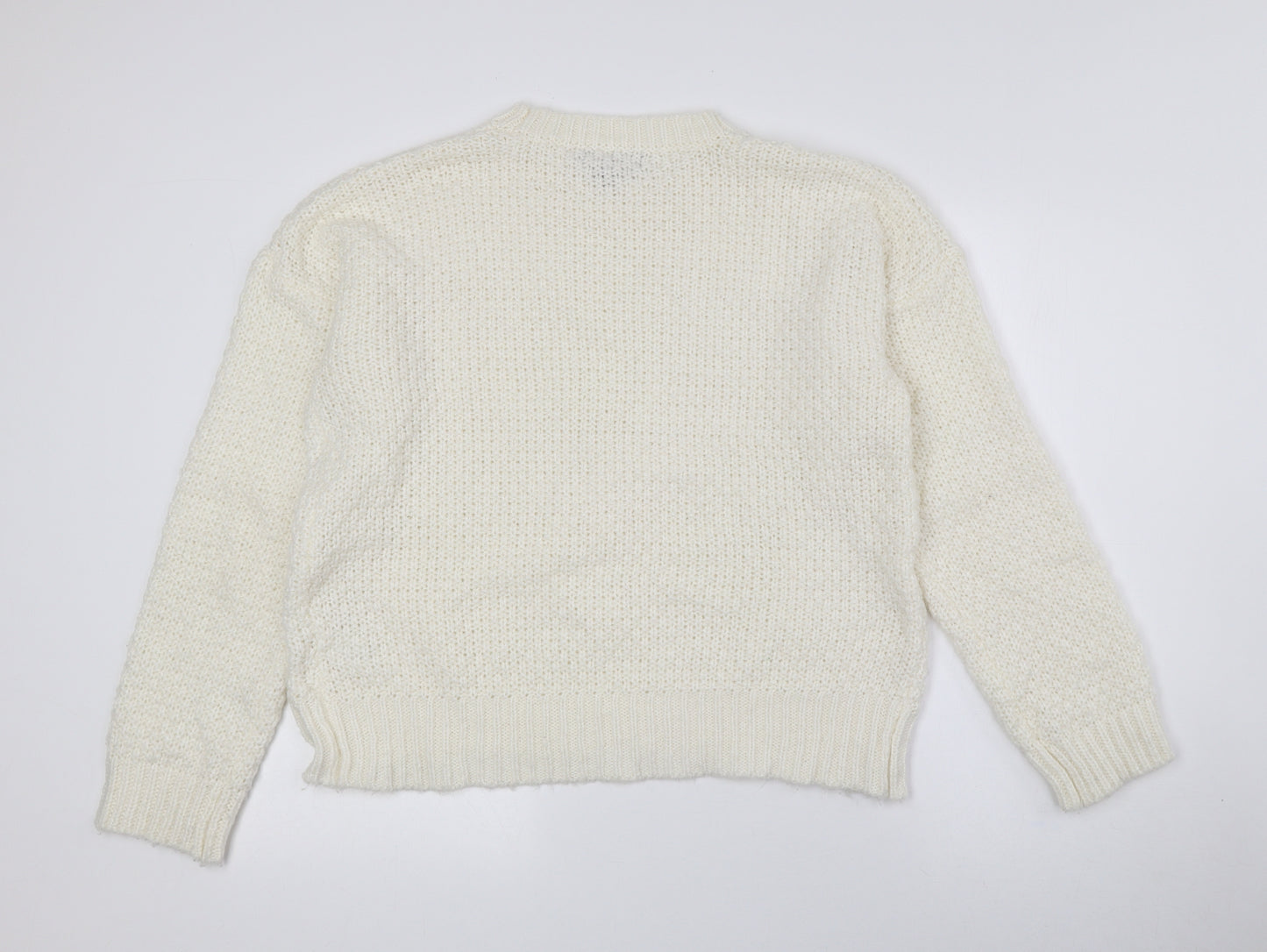 Primark Womens White Crew Neck Acrylic Pullover Jumper Size L - Cream Colour
