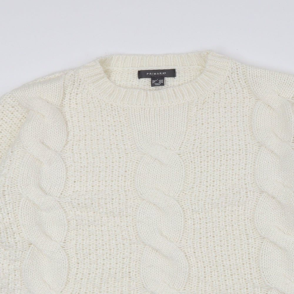 Primark Womens White Crew Neck Acrylic Pullover Jumper Size L - Cream Colour