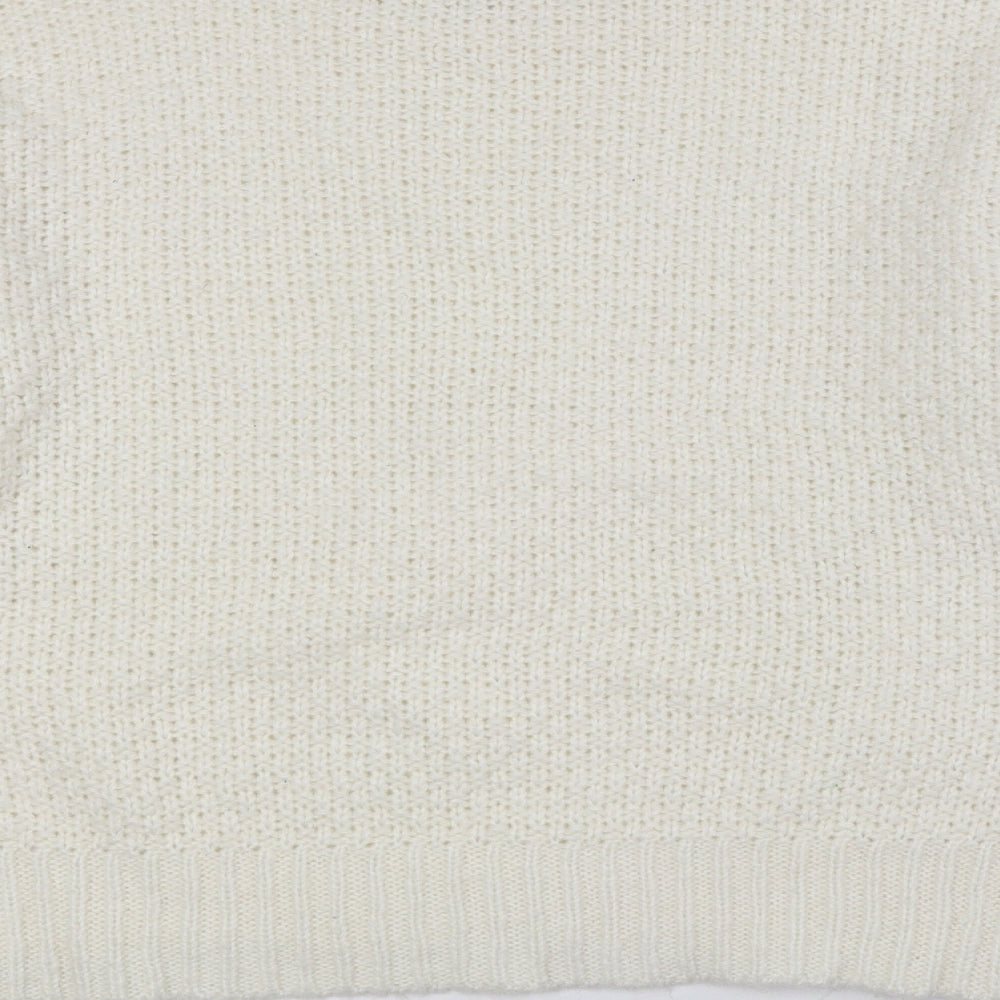 Primark Womens White Crew Neck Acrylic Pullover Jumper Size L - Cream Colour