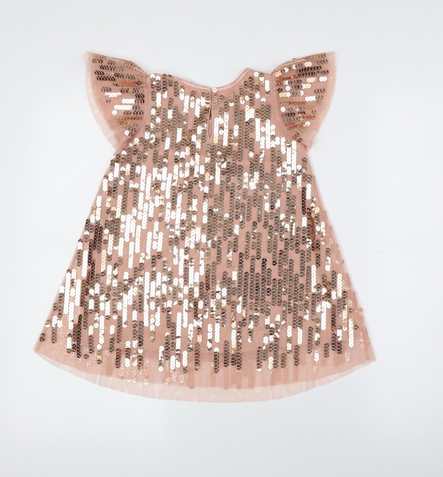 H&M Girls Pink 100% Polyester A-Line Size 2-3 Years Crew Neck Button - Sequin