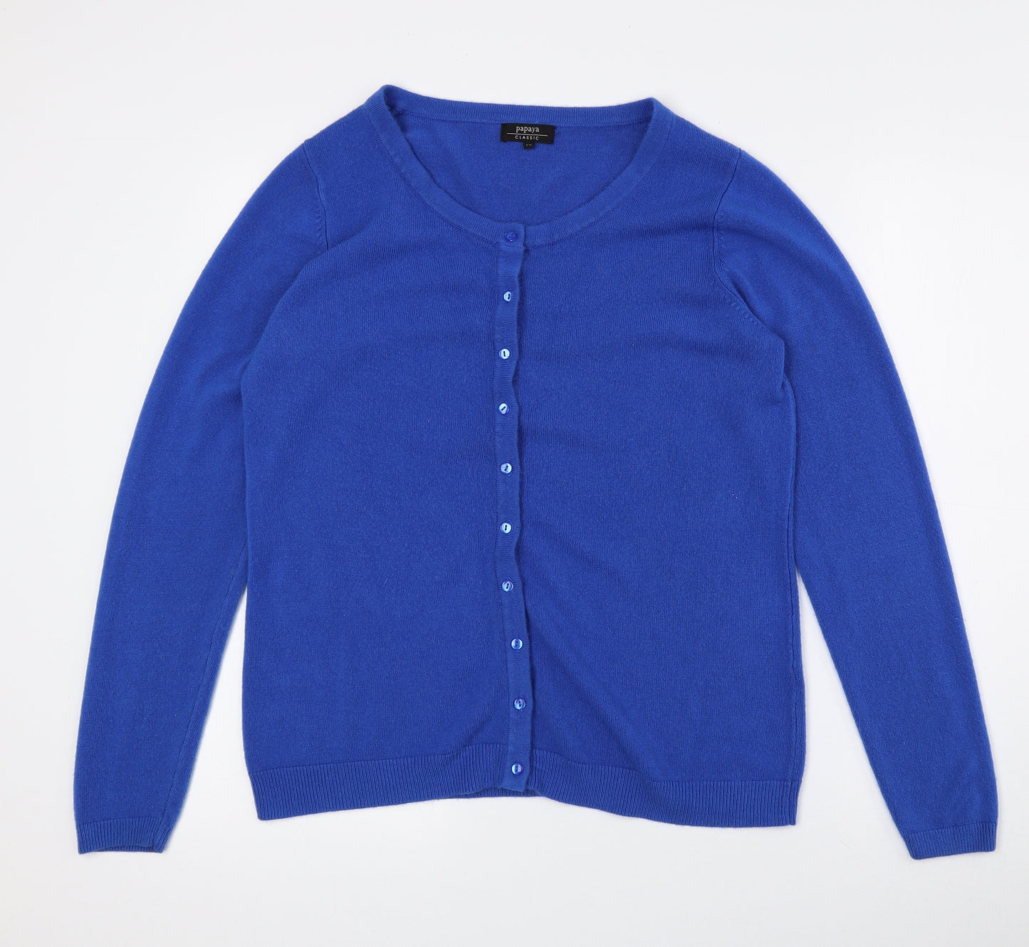 Papaya Womens Blue Round Neck Acrylic Cardigan Jumper Size 14 - Button closure