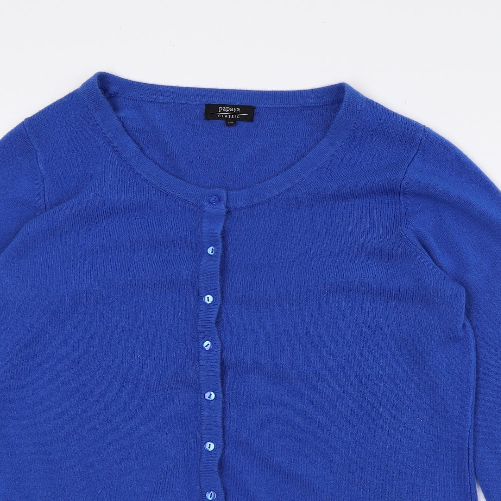 Papaya Womens Blue Round Neck Acrylic Cardigan Jumper Size 14 - Button closure